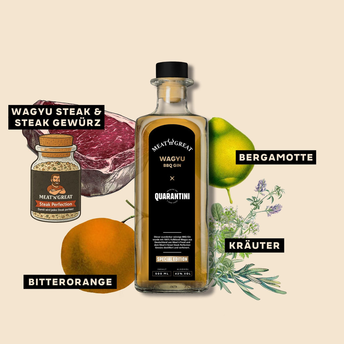 BABOSSA Quarantini × Meat'n'Great Wagyu BBQ Gin (nur 111 Packages), Alkohol, Detailansicht 2
