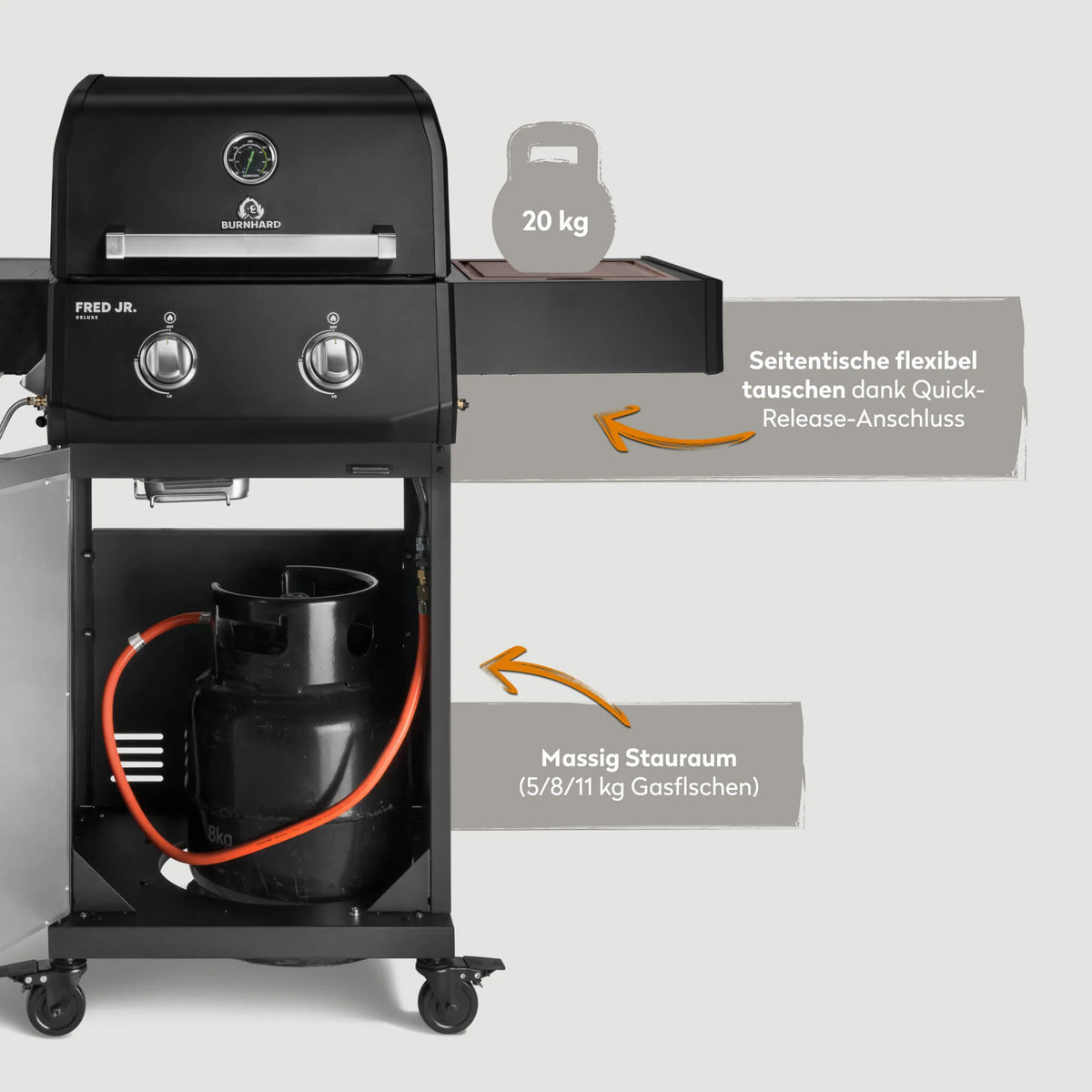 Burnhard FRED Jr. Deluxe Gasgrill Black Edition 2-Brenner mit Gussrost Series 4, Grills, Detailansicht 5