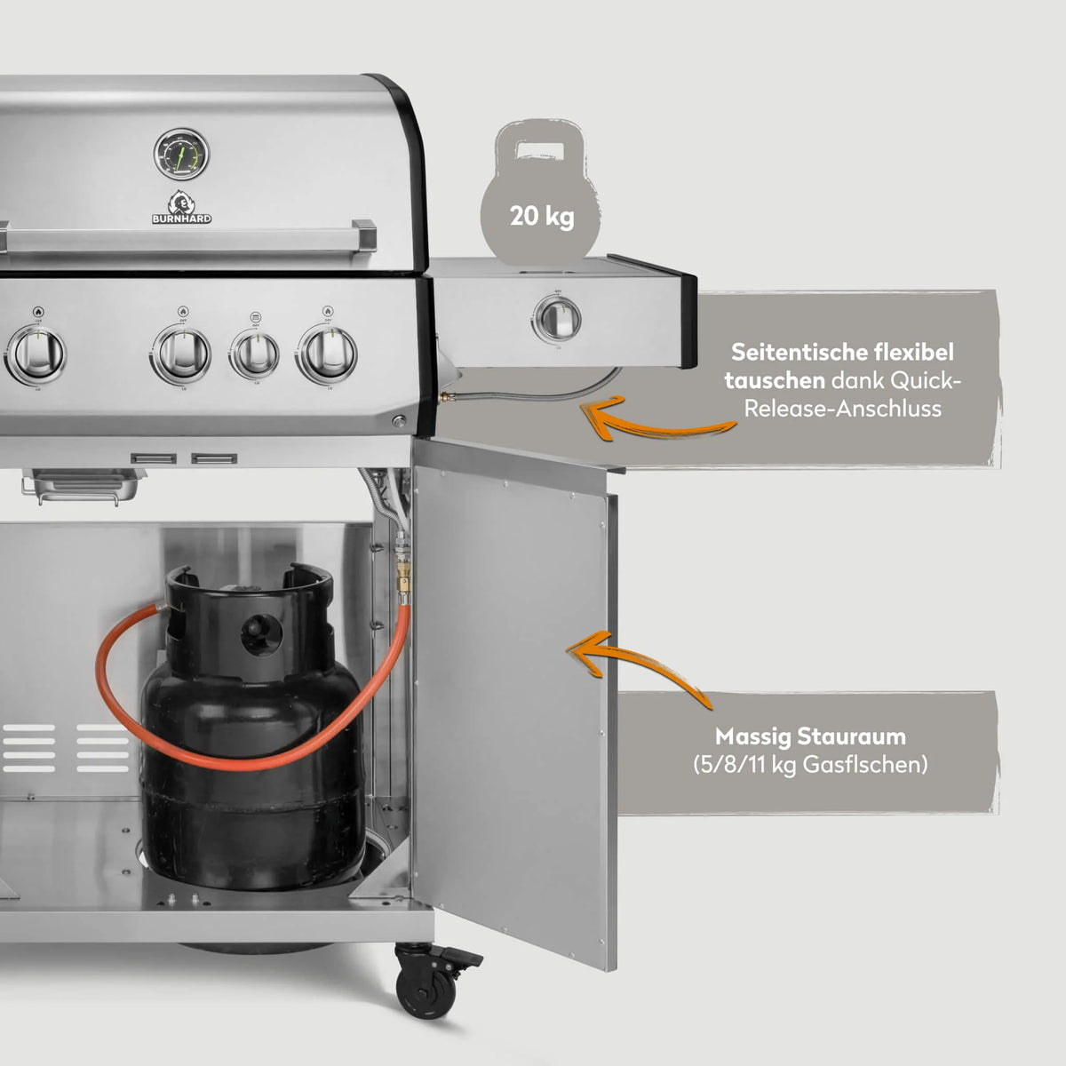 Burnhard FRED Deluxe Gasgrill 3-Brenner Edelstahl mit Gusseisenrost Series 4, Grillrost aus Gusseisen, für 1, Detailansicht 5
