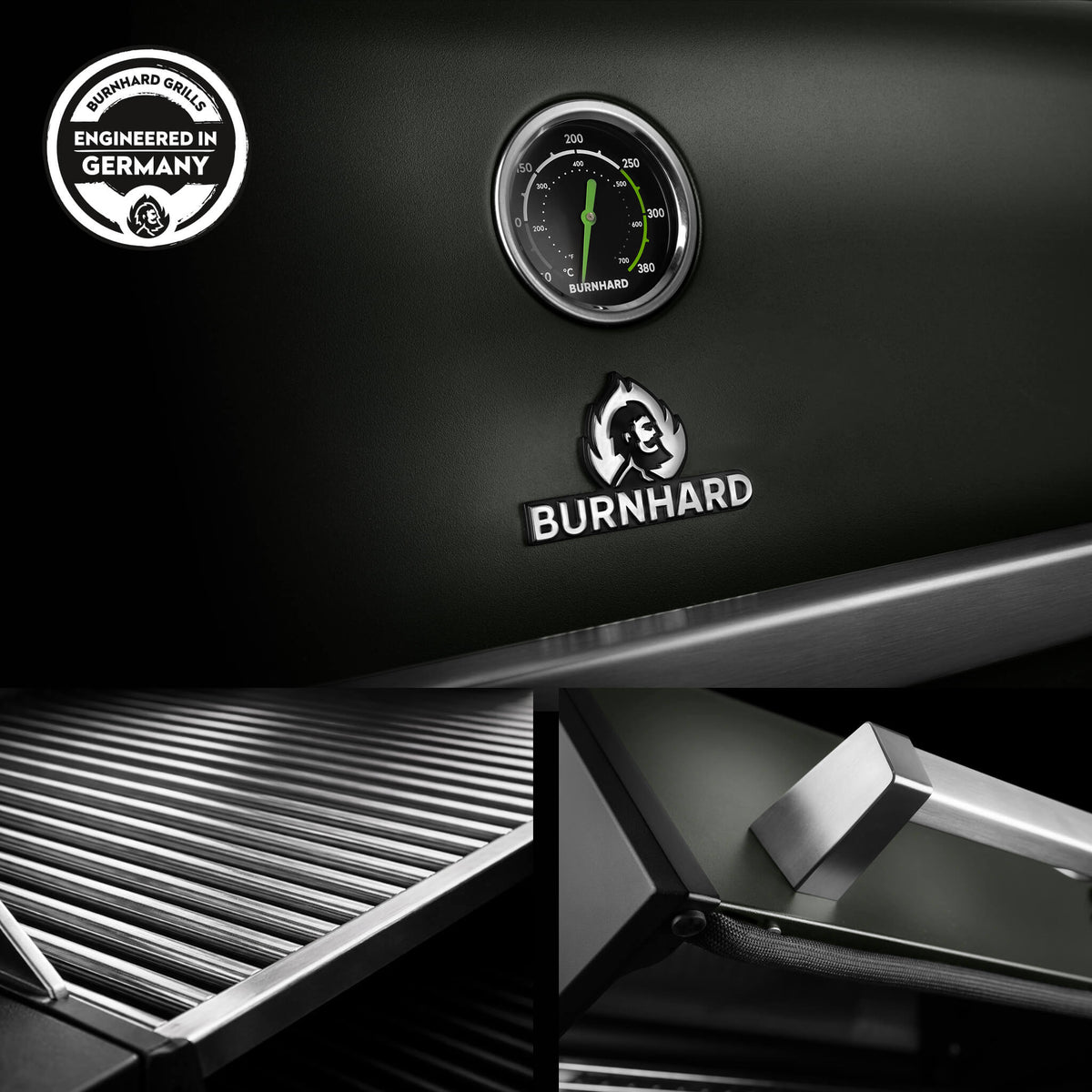 Grillgoods Burnhard FRED Deluxe Gasgrill 3-Brenner Green Edition mit Edelstahlrost Series 4, Detailansicht 4