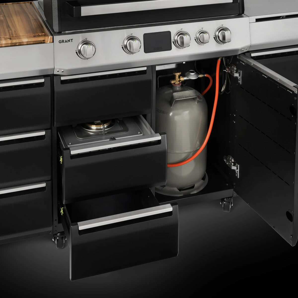 Burnhard GRANT Station - Modularer Gasgrill 4-Brenner mit Schubladen und Edelstahlrost, Außenküche, Detailansicht 4