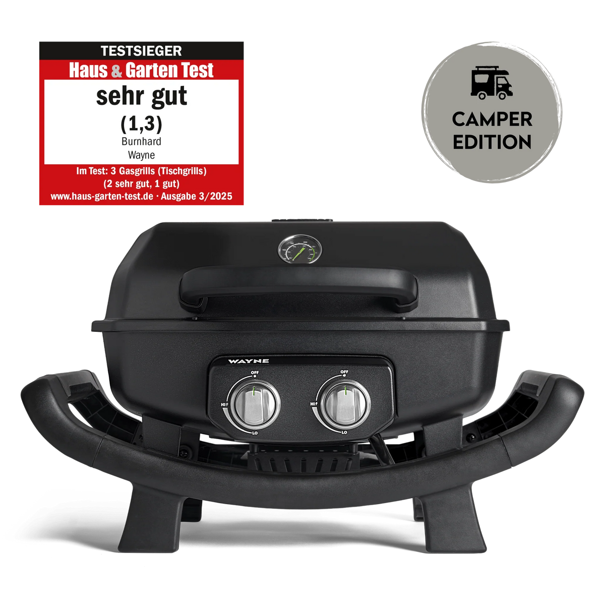 Burnhard WAYNE Balkongrill 2-Brenner Camper Edition, Grillrost aus Gusseisen, Detailansicht 1