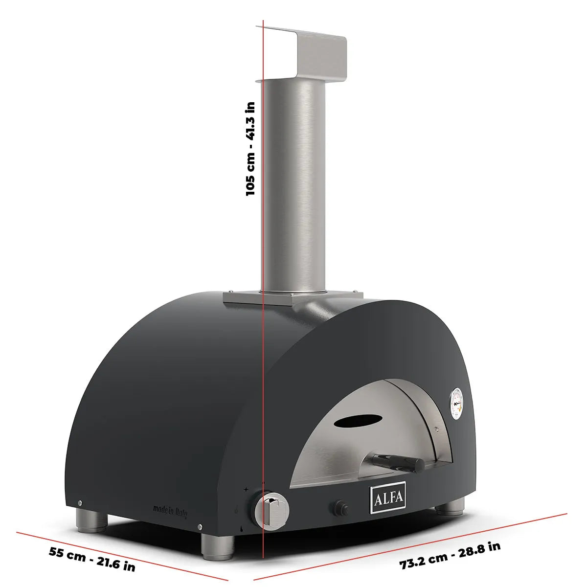 Maße Alfa Forni Moderno 1 Pizza, Gas/Hybrid, grau