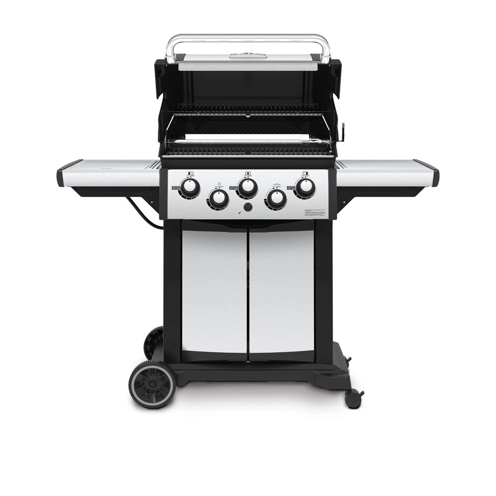 Broil King Signet 390 inkl. Drehspieß mit offenem Deckel Frontansicht