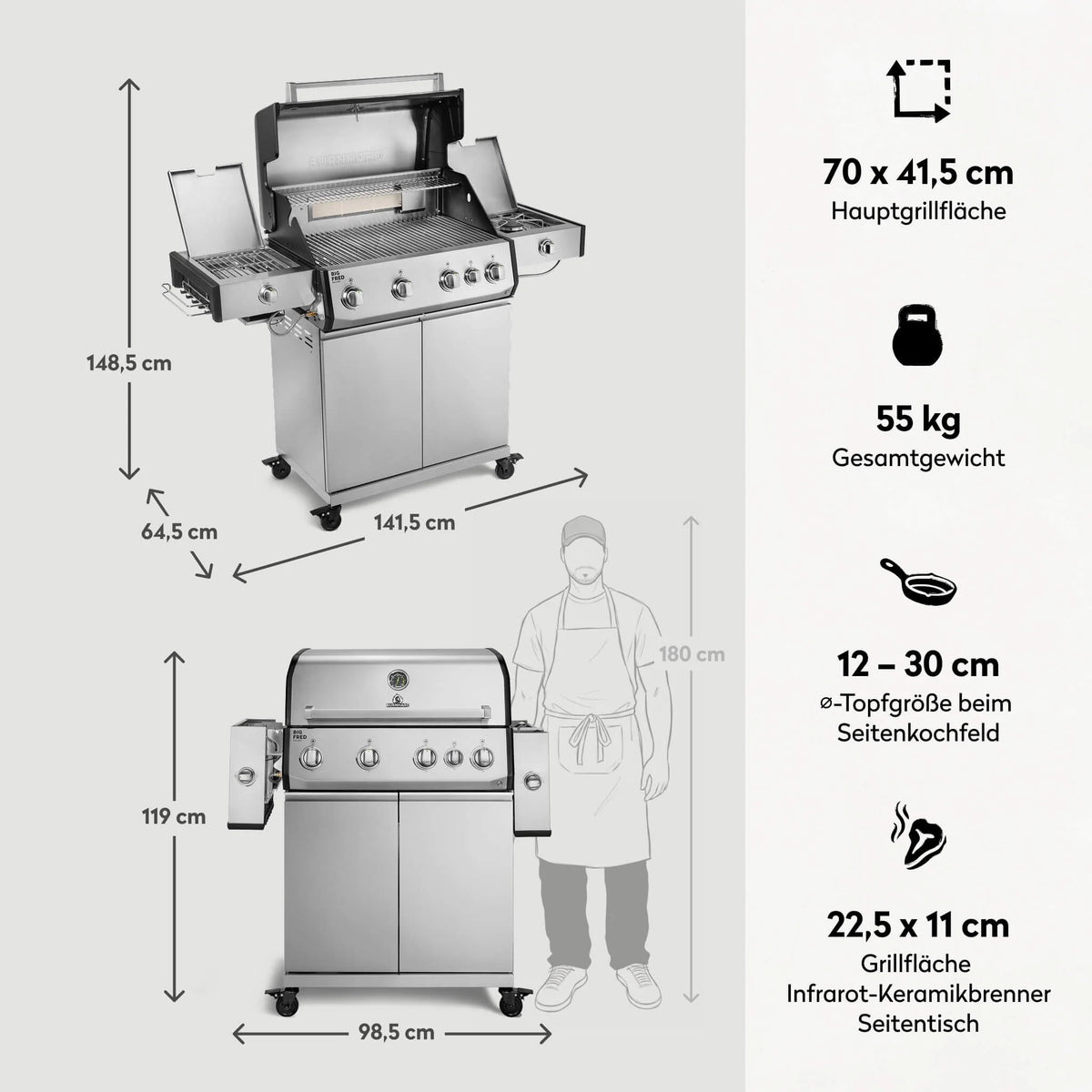 Burnhard Big FRED Deluxe Gasgrill Edelstahl 4-Brenner mit Edelstahlrost Series 4, Detailansicht 3