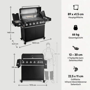 Burnhard Fat FRED Deluxe Gasgrill Black Edition 6-Brenner mit Edelstahlrost (Series 4), Grills, Detailansicht 1