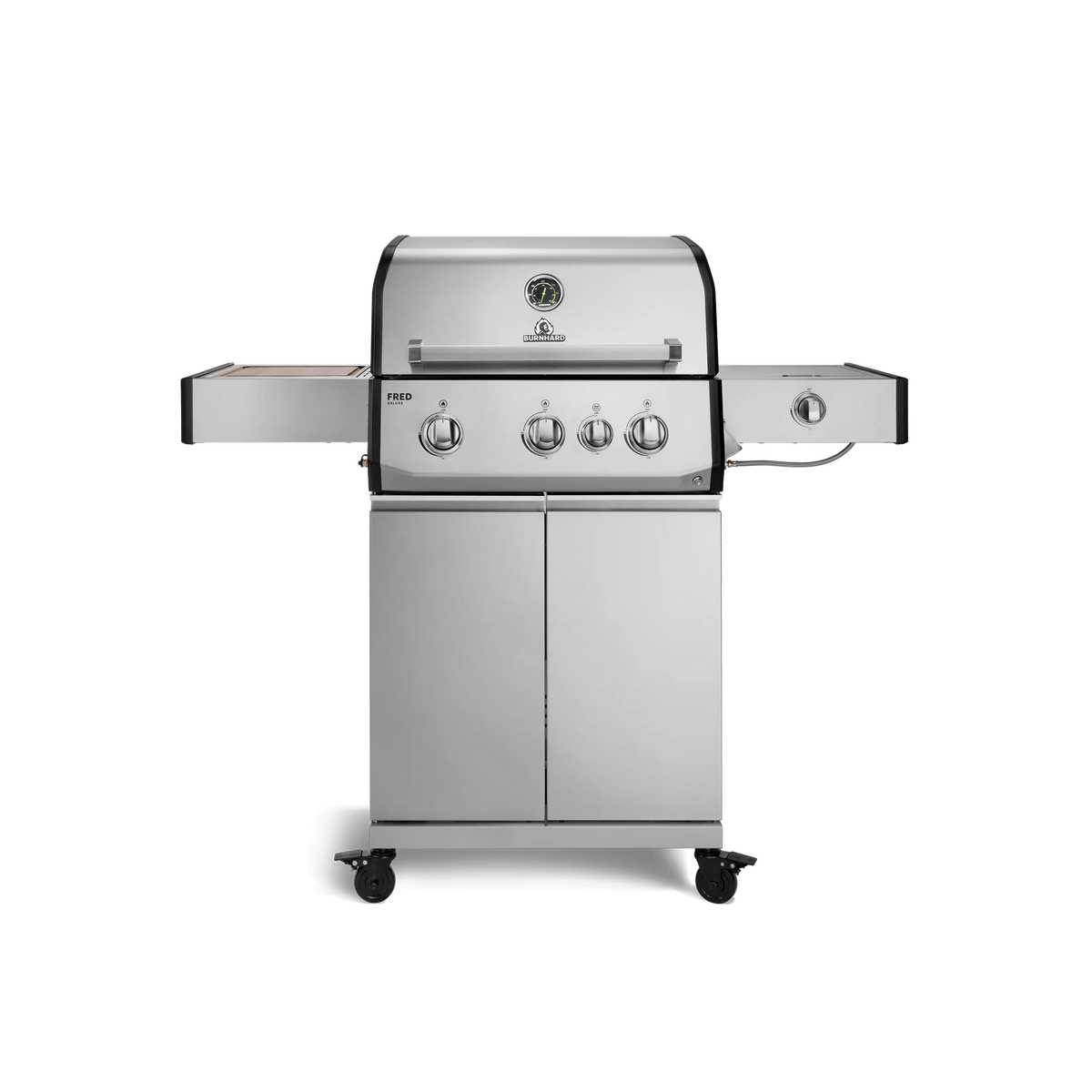 Burnhard FRED Deluxe Gasgrill 3-Brenner Edelstahl mit Gusseisenrost Series 4, Grillrost aus Gusseisen, für 1 - 10 Personen