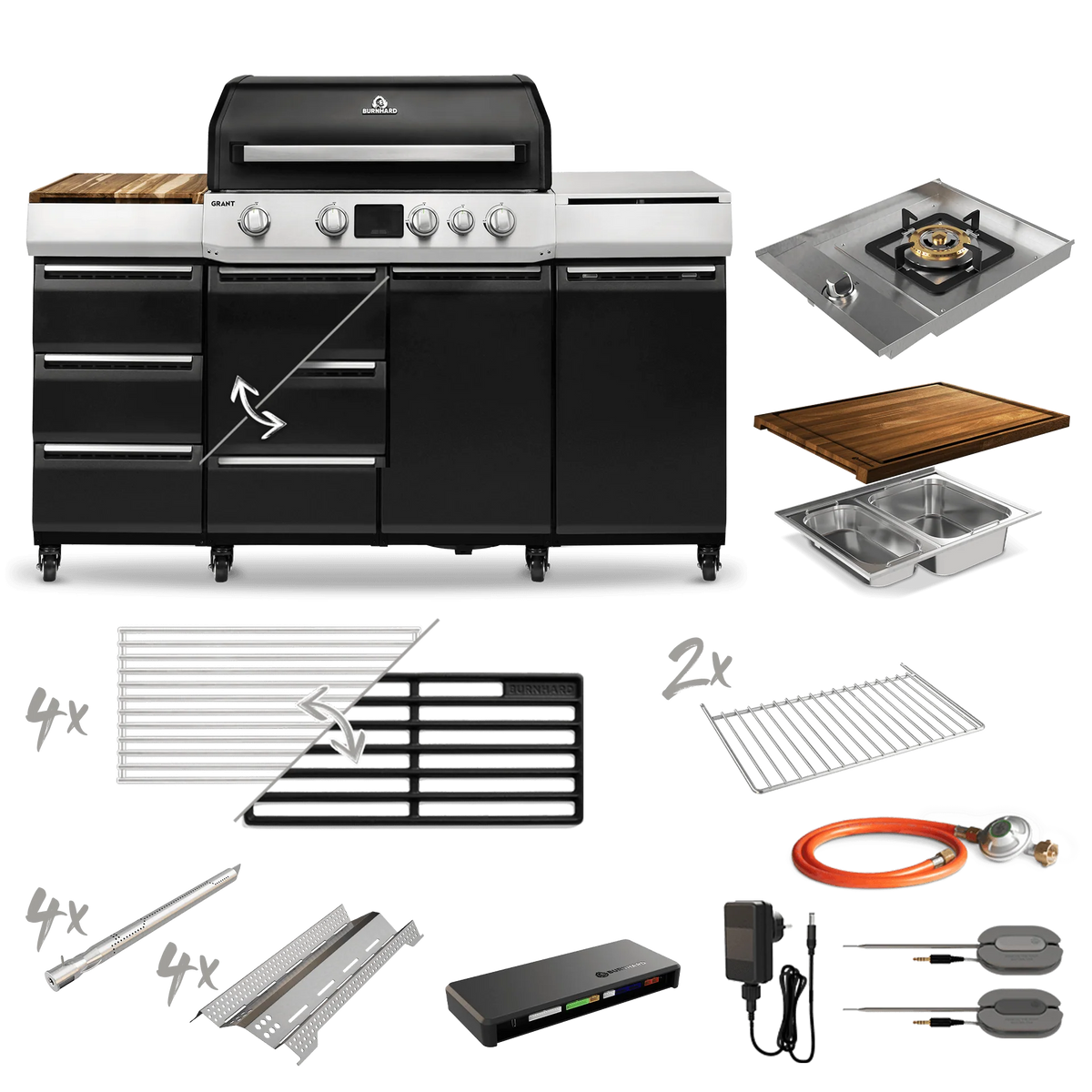 Burnhard GRANT Pro - Modularer Gasgrill 4-Brenner mit Schubladen und Edelstahlrost, Grillrost aus Edelstahl, Detailansicht 2