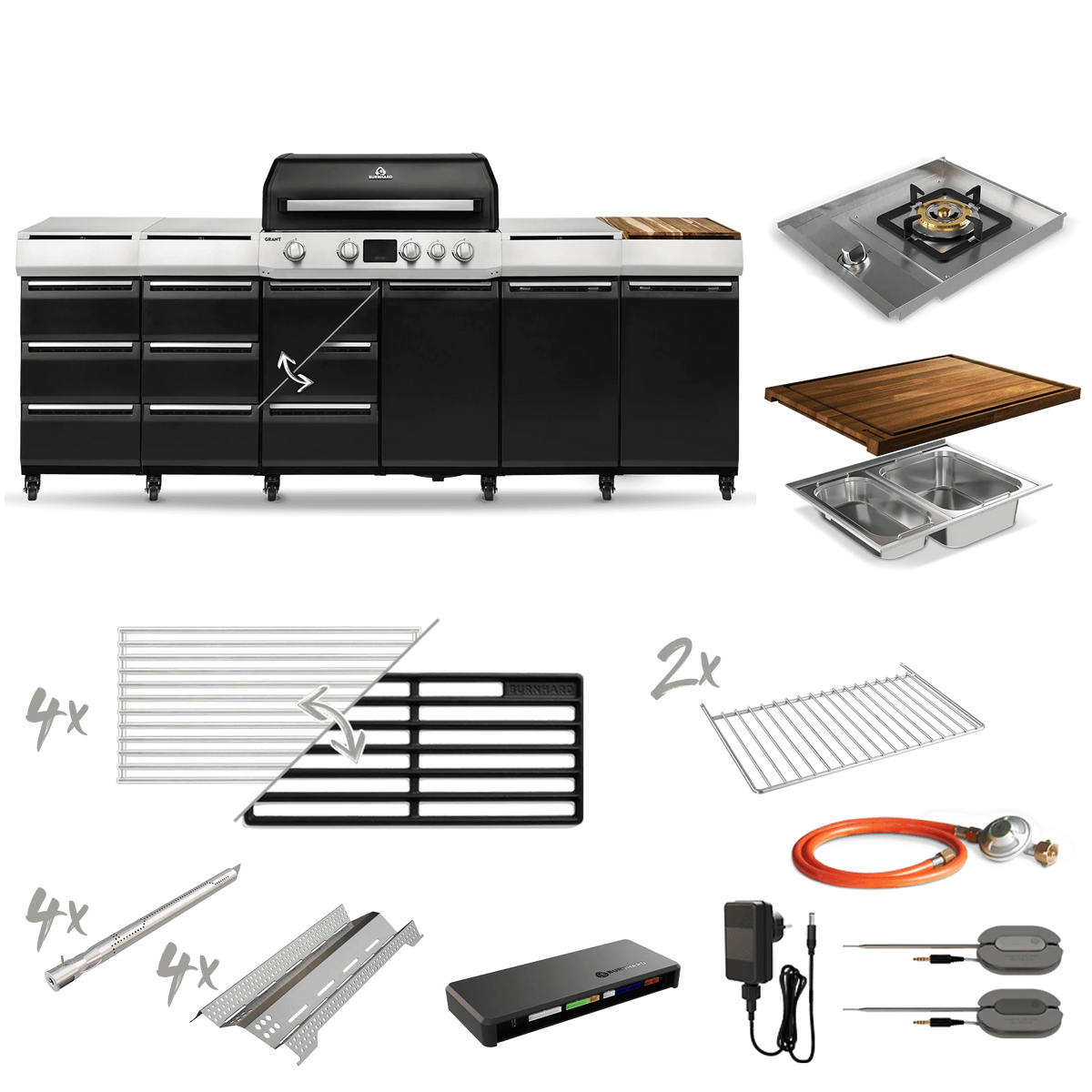 Burnhard GRANT Station - Modularer Gasgrill 4-Brenner mit Schubladen und Edelstahlrost, Außenküche, Detailansicht 2