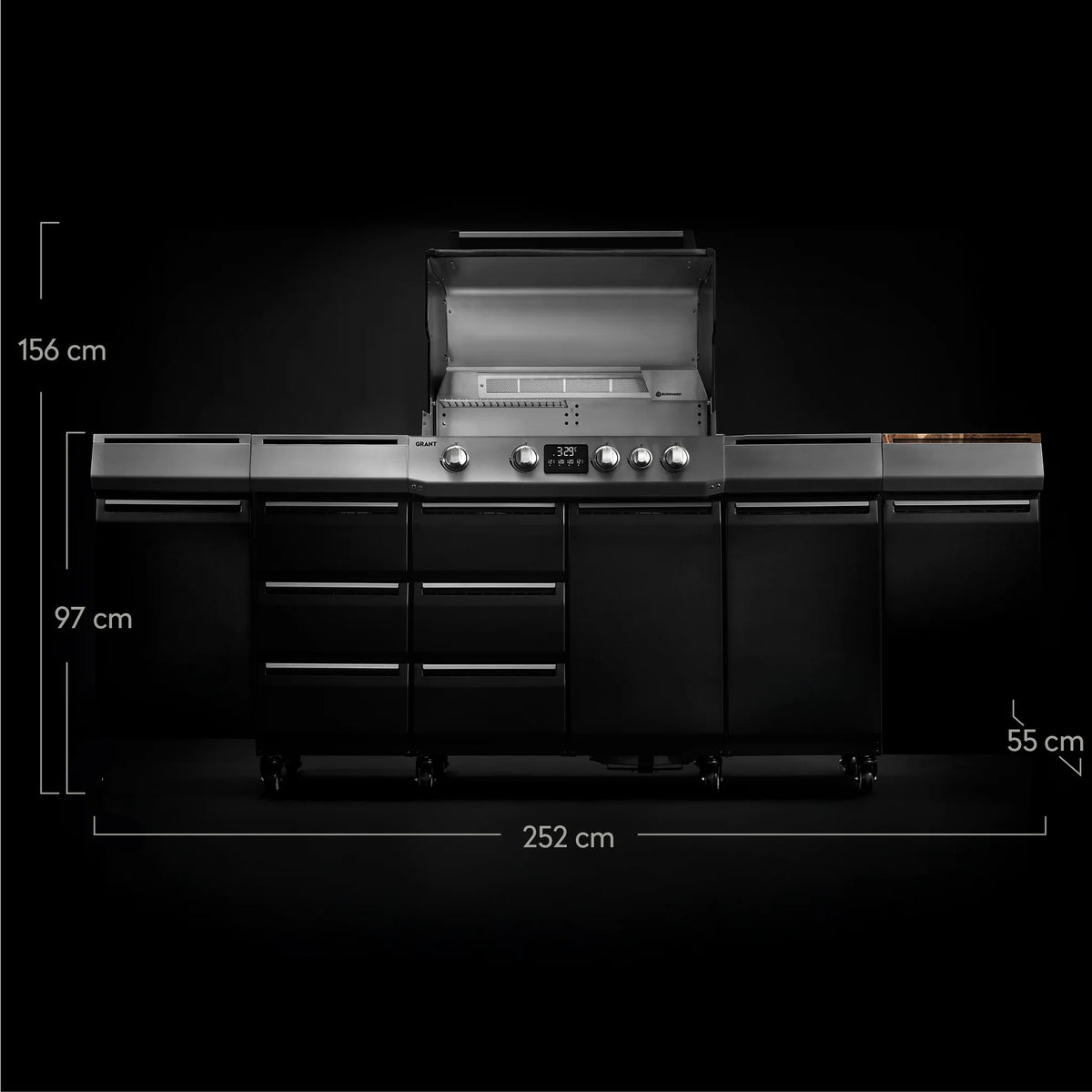 Burnhard GRANT Station - Modularer Gasgrill 4-Brenner mit Schubladen und Edelstahlrost, Außenküche, Detailansicht 3