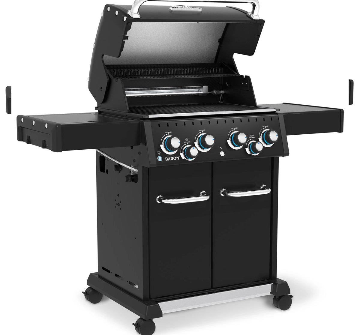 Offener Deckel: Baron 490 IR Shadow von Broil King inkl. Rotisserie &amp; Infrarot-Seitenbrenner