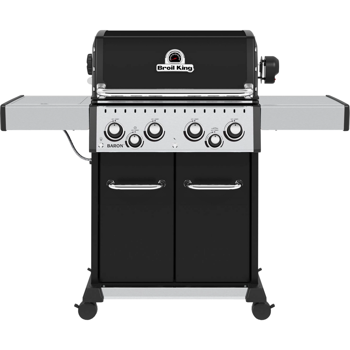 Broil King Baron 490 Schwarz 4 Brenner Gasgrill inklusive Drehspieß - aktuelles Modell in Frontansicht